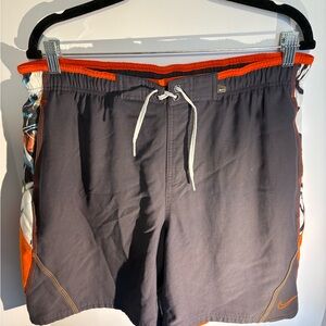 Nike Men's Black Swim Trunks with Orange Trim